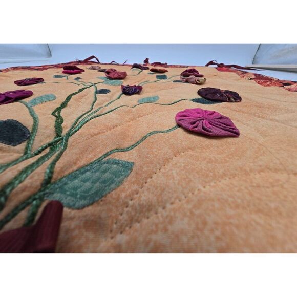 Handmade Autumn Floral Quilt Wall Hanging Decor With Ties Signed By Sheri hoss - Picture 9 of 9
